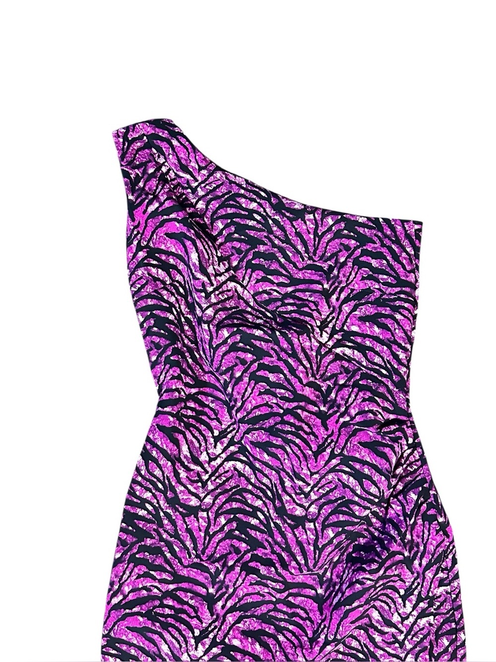 Chiara Boni One-Shoulder Purple Zebra-Print Sheath Dress 42 - Picture 4 of 8